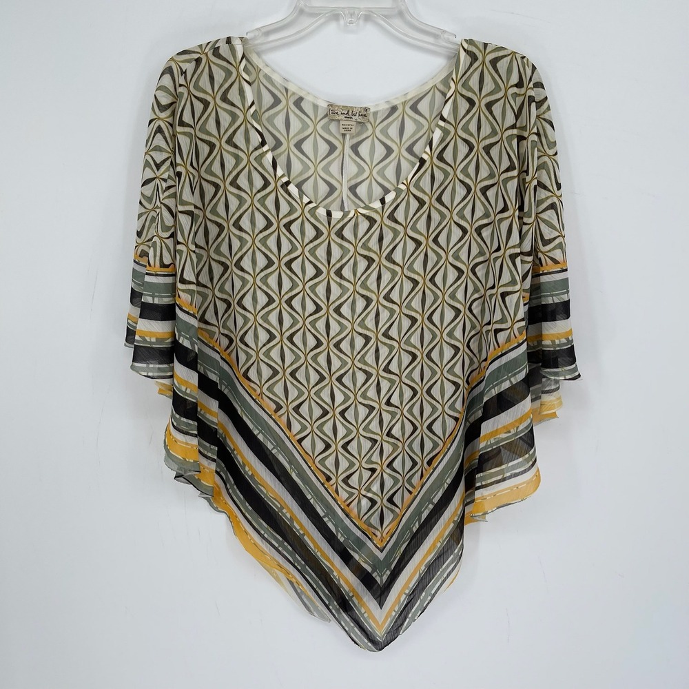 Live and Let Live Women's Multicolor Geometric Sheer Poncho Top Plus Size 1X